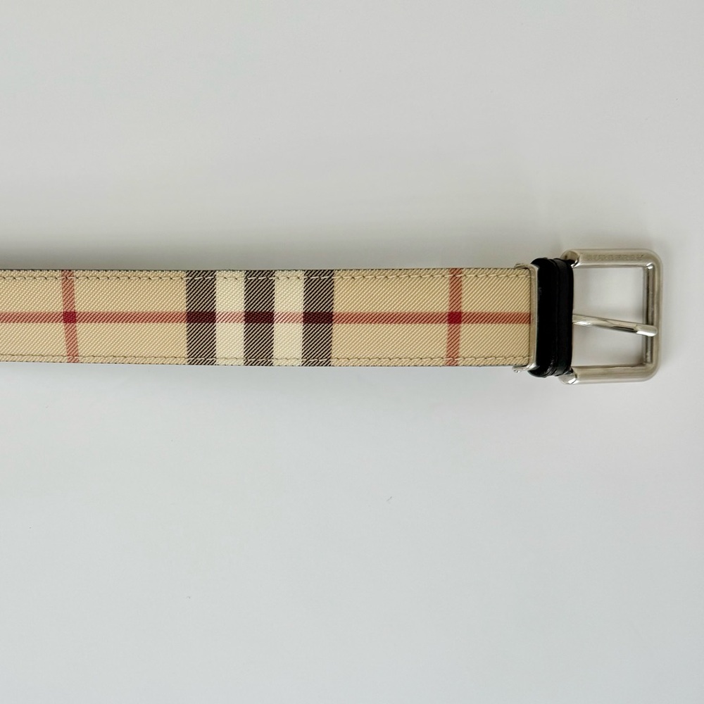 Burberry Check Buckle Belt 30” Archive Beige & Black Leather Classic - Picture 3 of 10